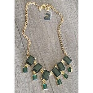 Brooks Brothers Emerald Green Rhinestone Gold Tone Necklace